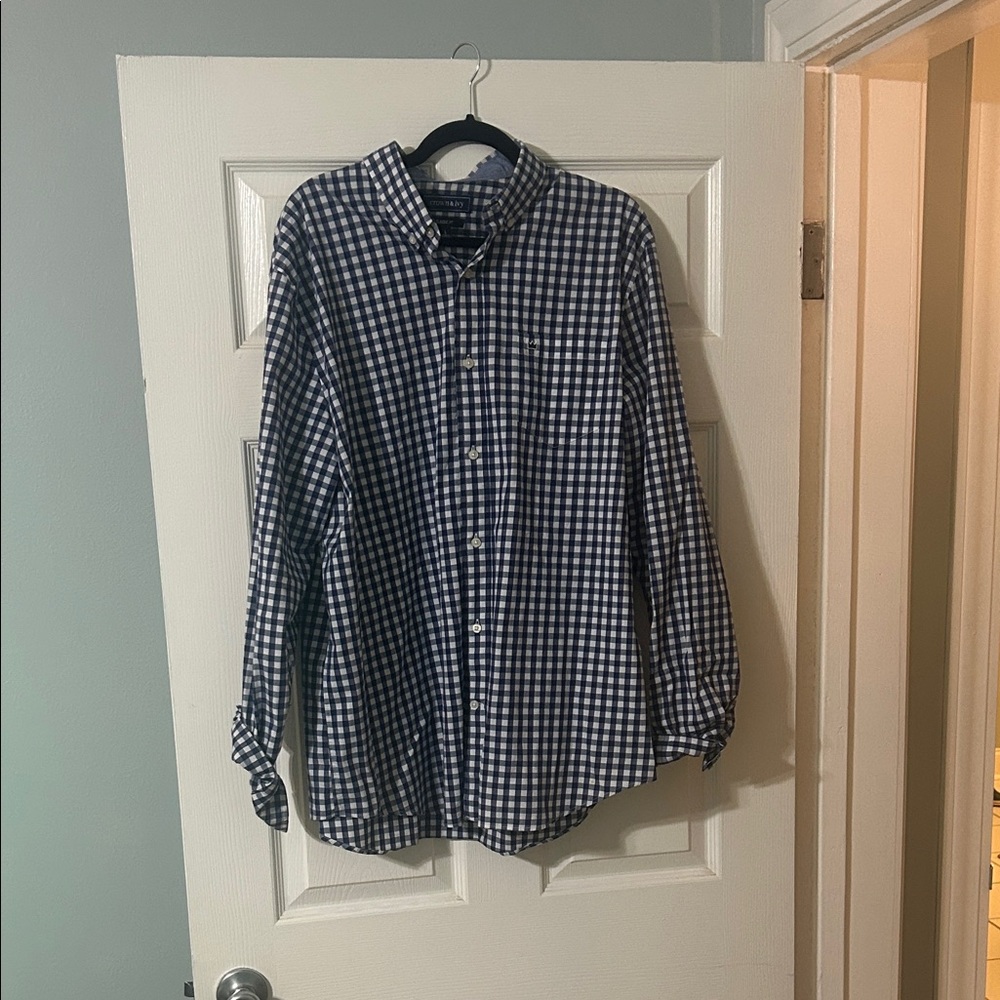 crown & ivy Navy and White Gingham Button-Down Shirt